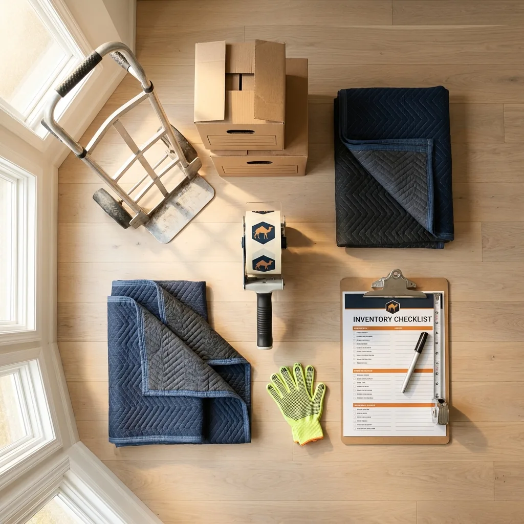 Professional moving supplies and packing materials layout for Islip residential relocations